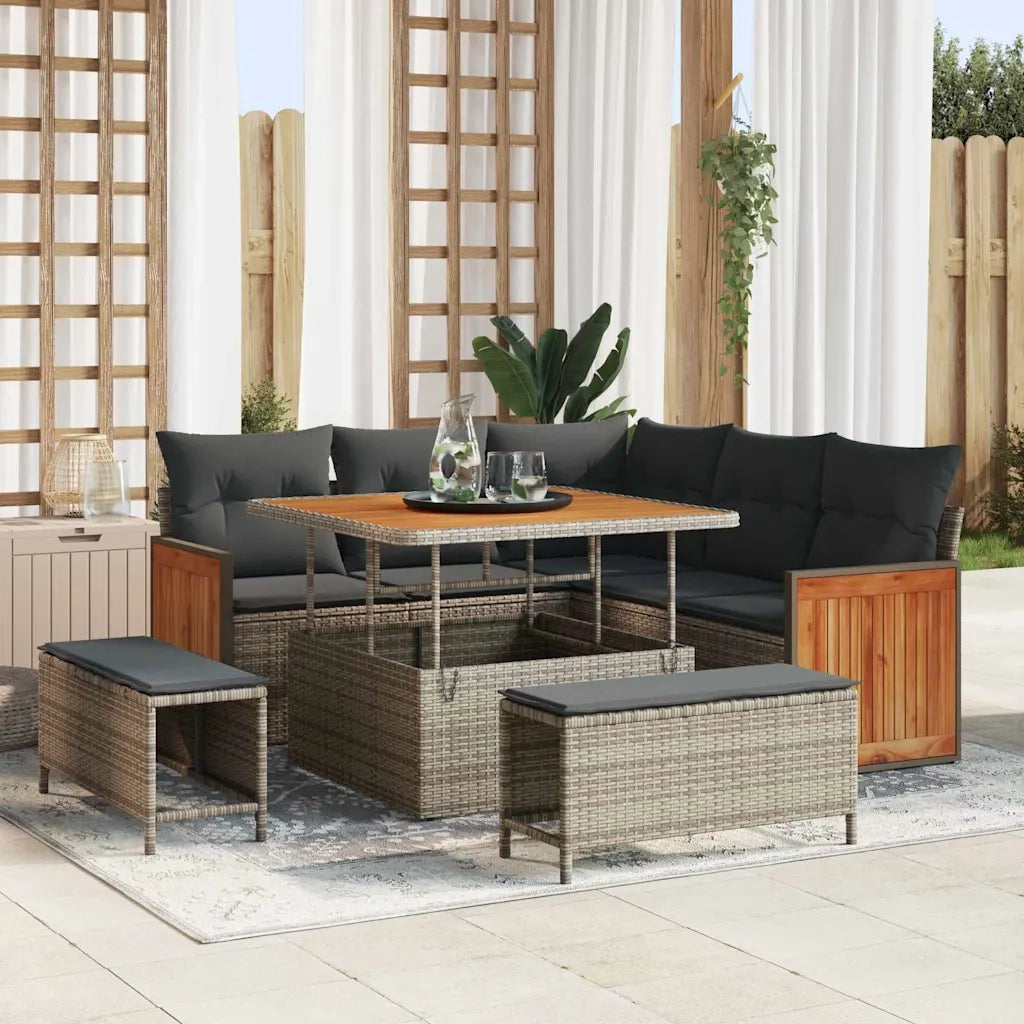 Set Divano da Giardino con cuscino 9 pcs Grigio polyrattan