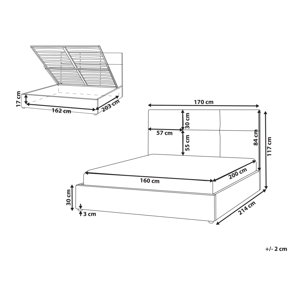 Letto ottomano Bianco Sporco Poliestere Rivestito 160 x 200 cm con Storage e Testata Mobili da Camera da Letto