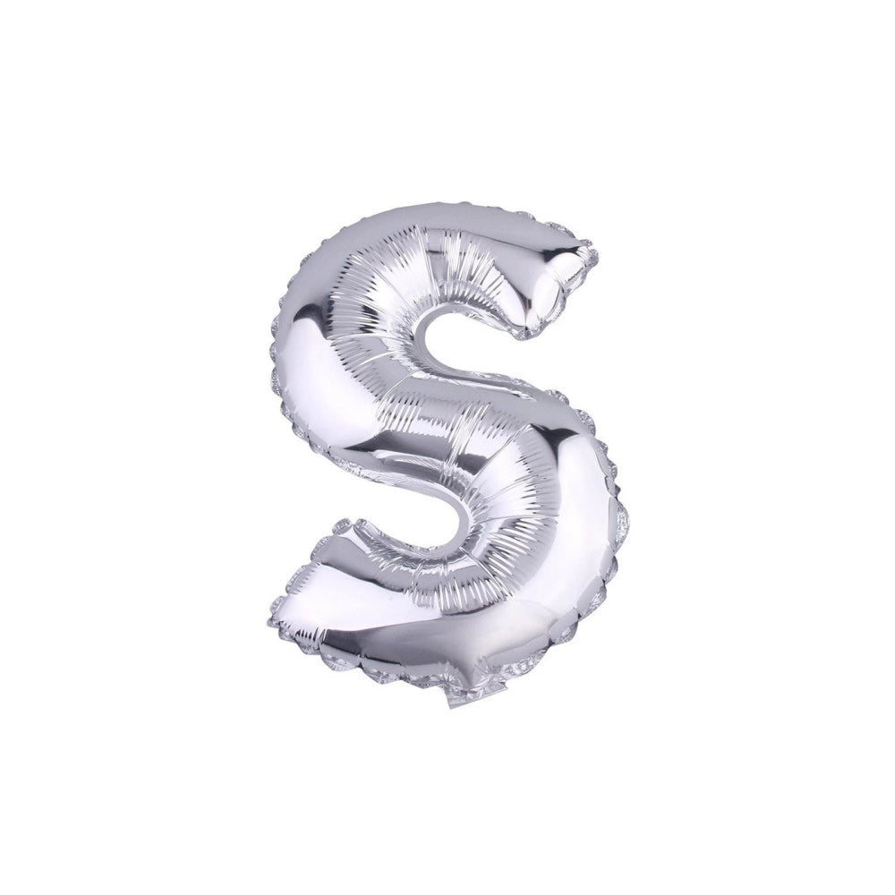 Trade Shop - Palloncino Gonfiabile Elio Lettera S Argento 35 Cm Compleanno Festa Party Casa -