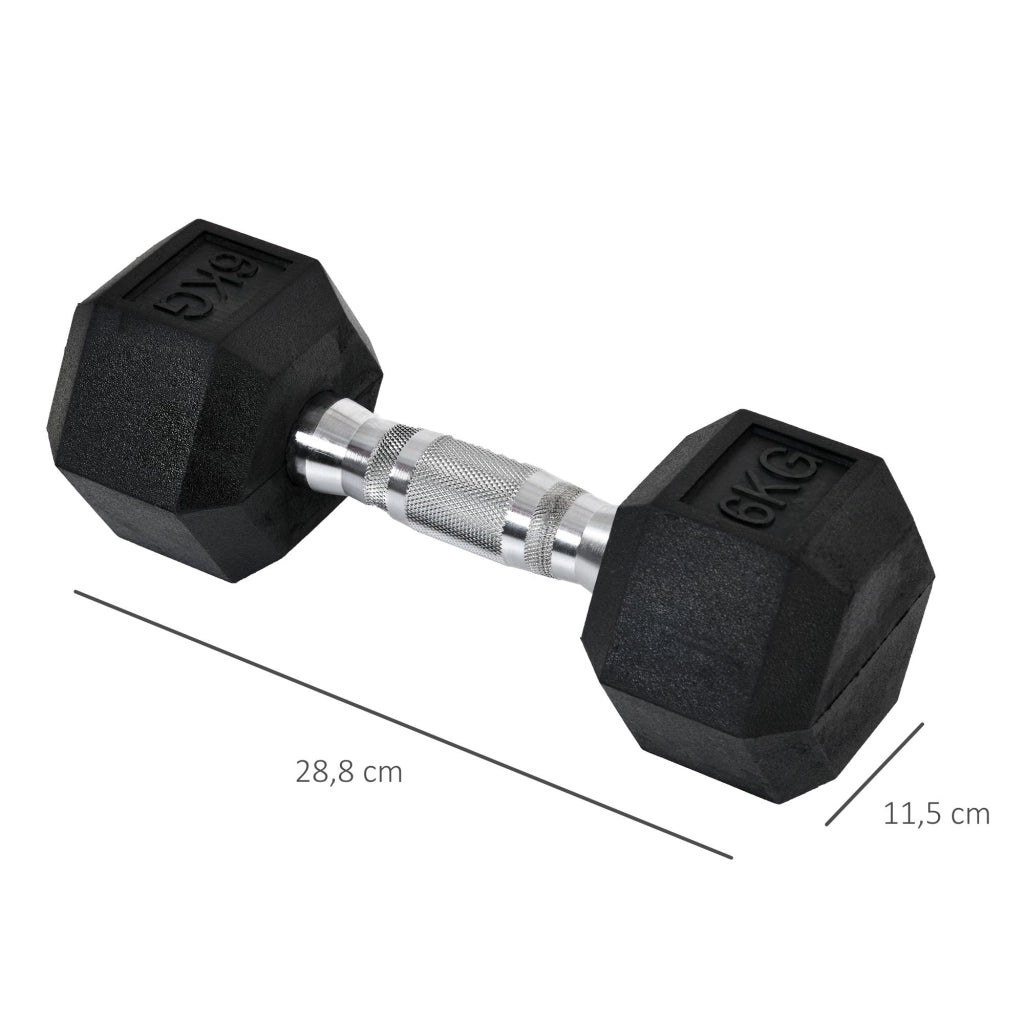 Manubri esagonali, set da 2, 2 x 6 kg, in ghisa con rivestimento in gomma, neri
