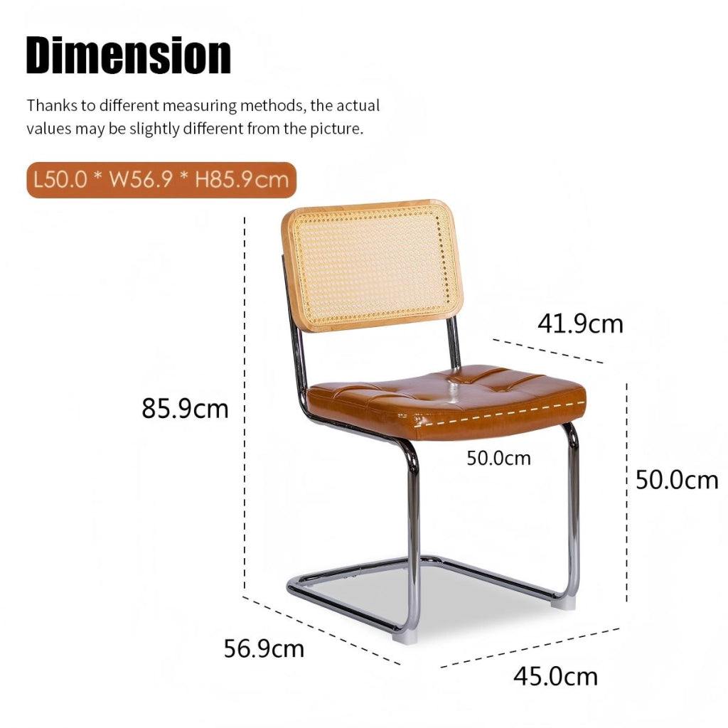 Sedia da pranzo set da 2 - Sedia in velluto e rattan con gambe cromate – Design Mid-Century Modern ispirato a Breuer – Sedia imbottita ideale per soggiorno, cucina e altri ambienti