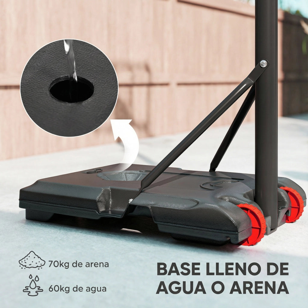 Canestro da Basket Regolabile 178-208 cm ¨C Xylo ¨C con Ruote e Base Riempibile Rosso e Nero