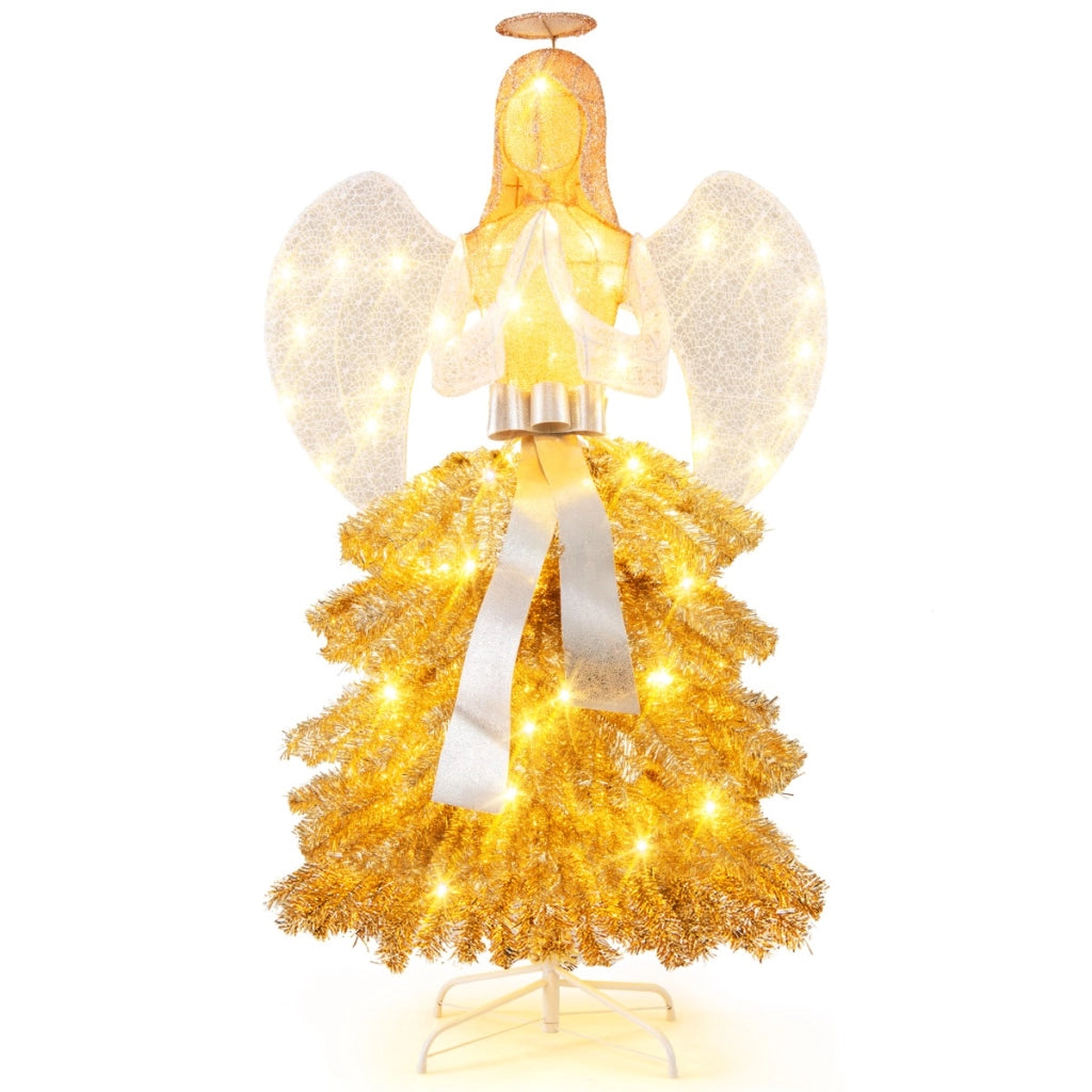 Albero di Natale artificiale luminoso con angelo da 157cm, Decorazione natalizia con luci led base in metallo