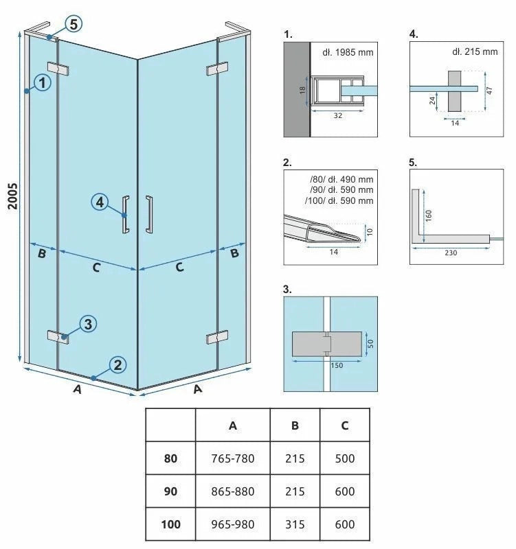 Cabina Doccia Rea Hugo Double Black 90x90