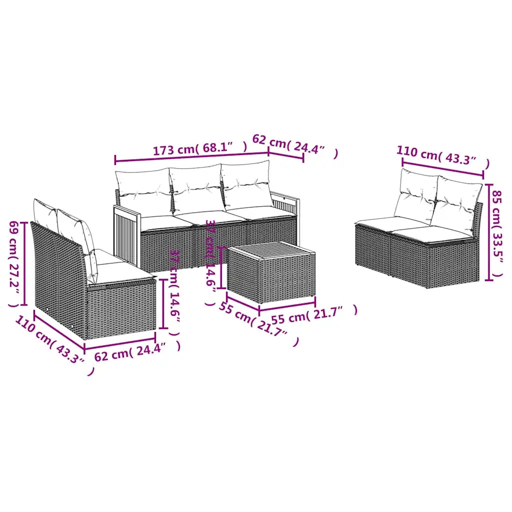 Set Divani da Giardino 8 pz con Cuscini Nero in Polyrattan 3227562
