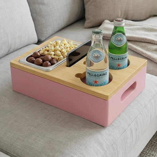 Organizzatore multifunzionale per snack con coperchio - Scatola di conservazione per snack - Cassettiera per snack - Supporto per telefono - Realizzato in MDF con finitura a legno di rovere - Progettazione compatta