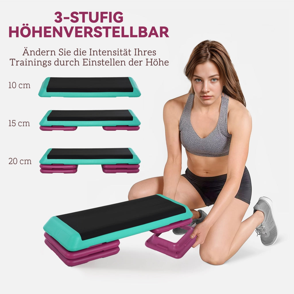 Step Fitness Regolabile ¨C Xylo ¨C 3 Livelli Altezza 10/15/20cm Antiscivolo Nero Verde Viola