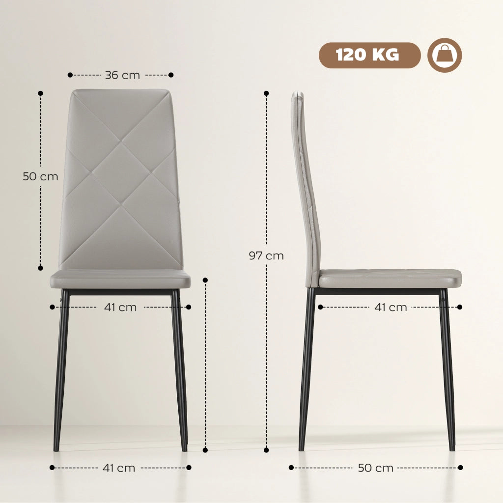 Set 4 Sedie da Pranzo Imbottite ¨C Xylo ¨C Similpelle Grigio Gambe Metallo Schienale Alto 41x50x97cm