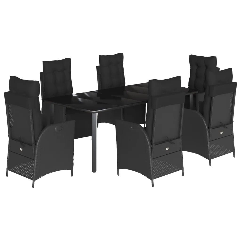 Set da Pranzo da Giardino 7 pz Nero con Cuscini in Polyrattan
