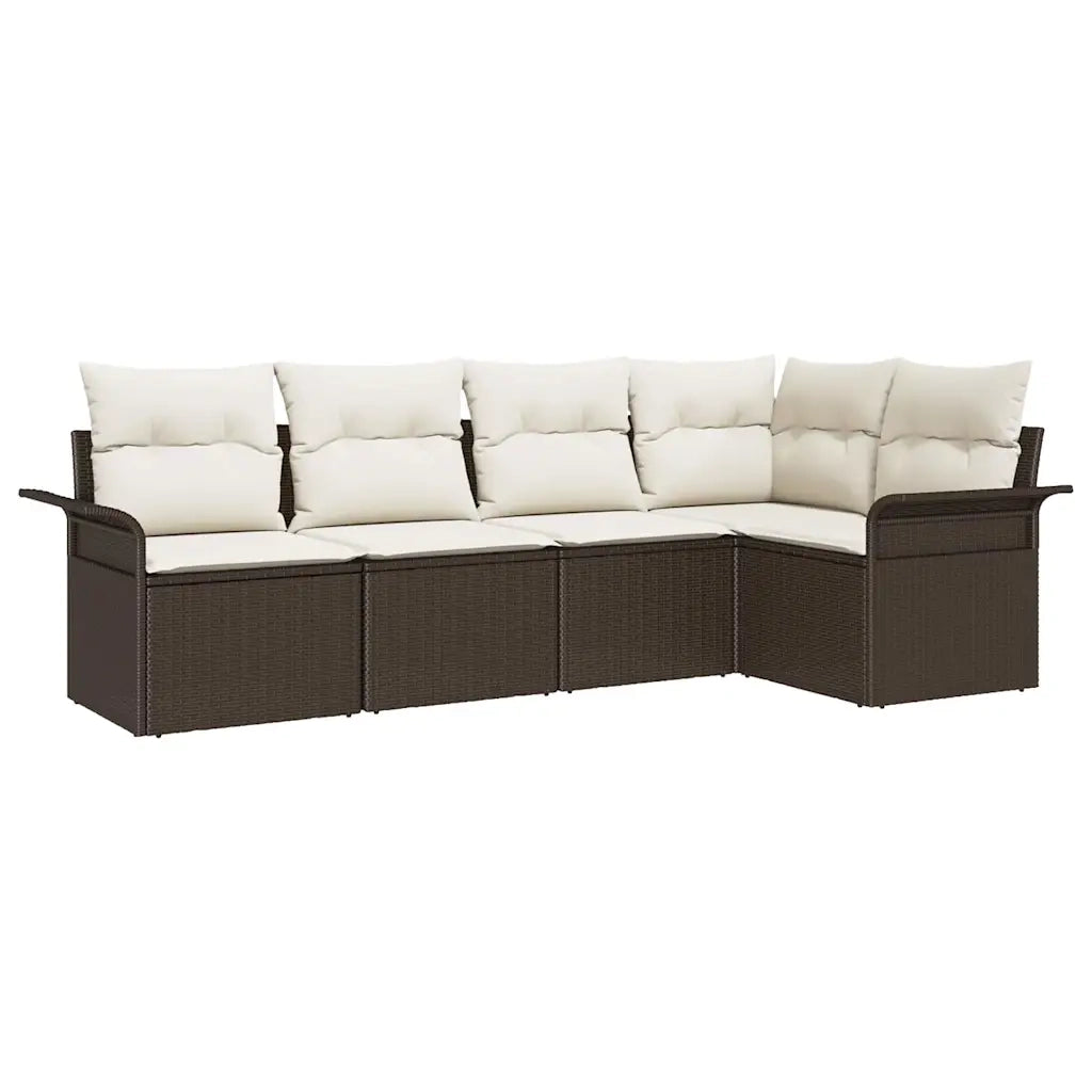 Set Divano da Giardino con cuscino 5 pcs Marrone polyrattan 3345358
