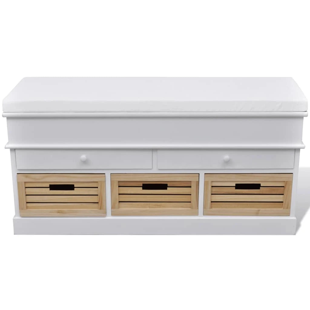 Panca da ingresso con contenitore cuscino e 2 cassetti bianca 02_0021278