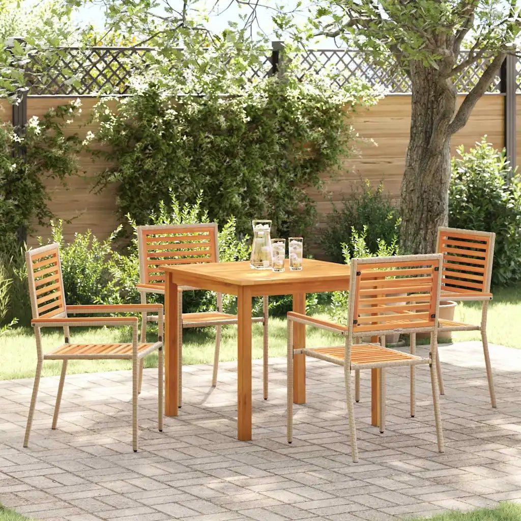 Set da Pranzo per Giardino 5 pcs Beige Legno di Acacia Massello