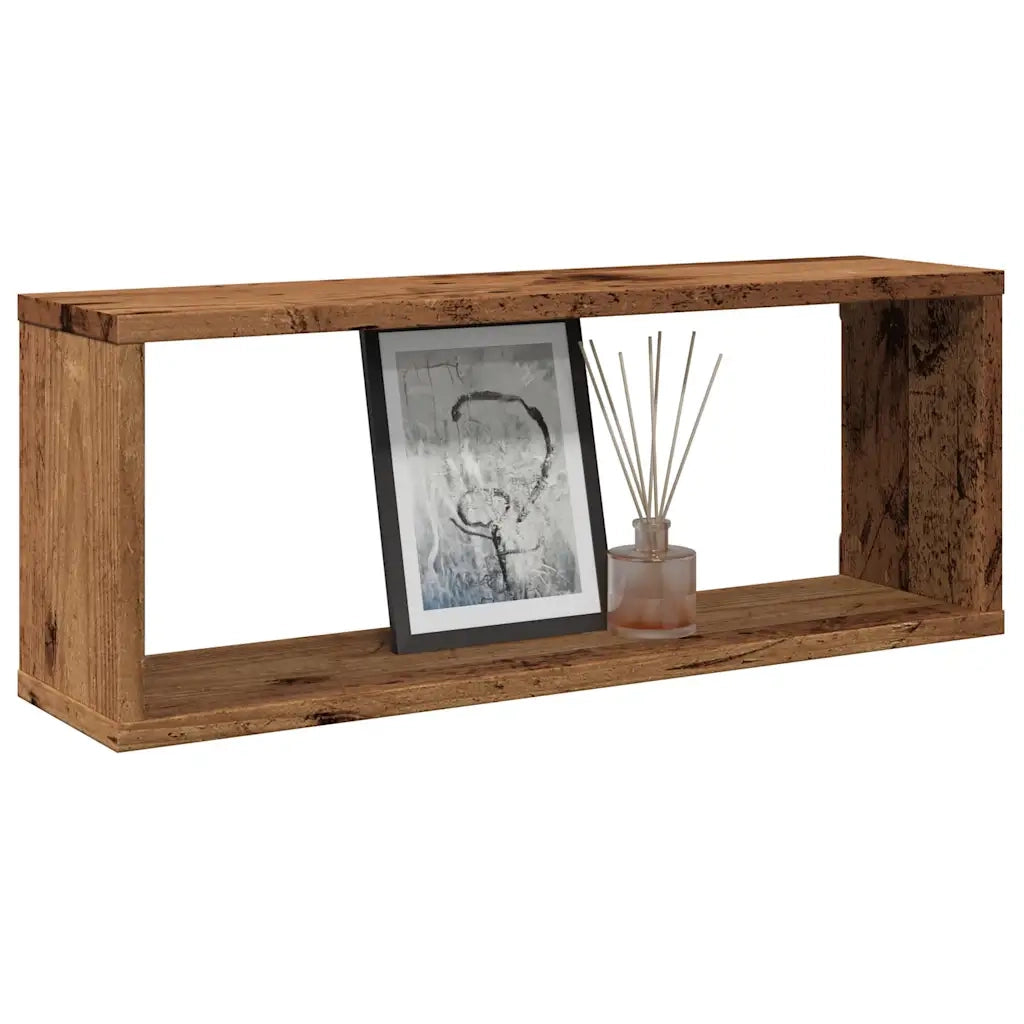 2 pz Mensole a Cubo Muro | Mensola a parete Legno Antico 60x15x23 cm in Truciolato