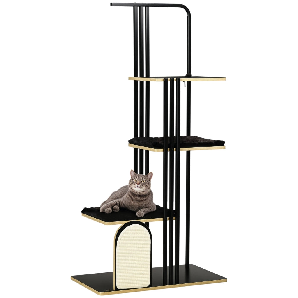 Tiragraffi per Gatti con Piattaforme e Cuscini ¨C Minimal ¨C Nero 85x48x170 cm