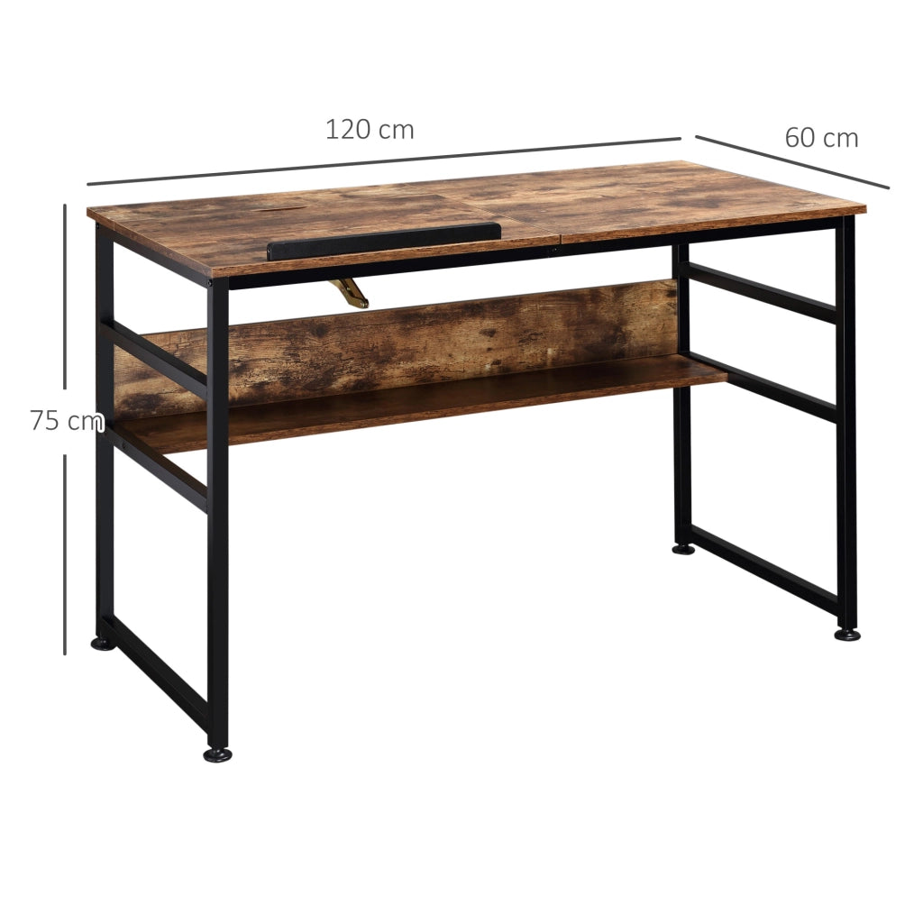 Tavolo da disegno inclinabile ¨C zephmum ¨C design industriale, piano regolabile, ripiano, effetto legno vecchio, metallo nero
