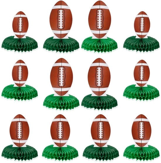 Decorazioni per tavolo da calcio e rugby 12 pezzi - Decorazioni per partite di calcio e rugby - Decorazioni per festa - Materiale: carta - Dimensioni 16,5/18,5/21,5 x 15,7 cm - Decorazioni per feste