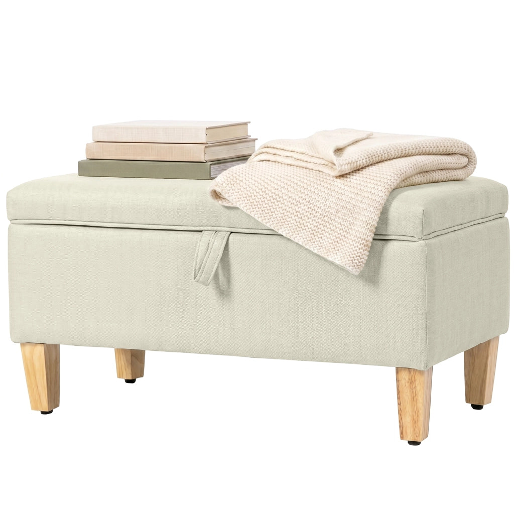 Pouf imbottito in tessuto con gambe in legno ¨C Minimal ¨C 71x37x36 cm beige