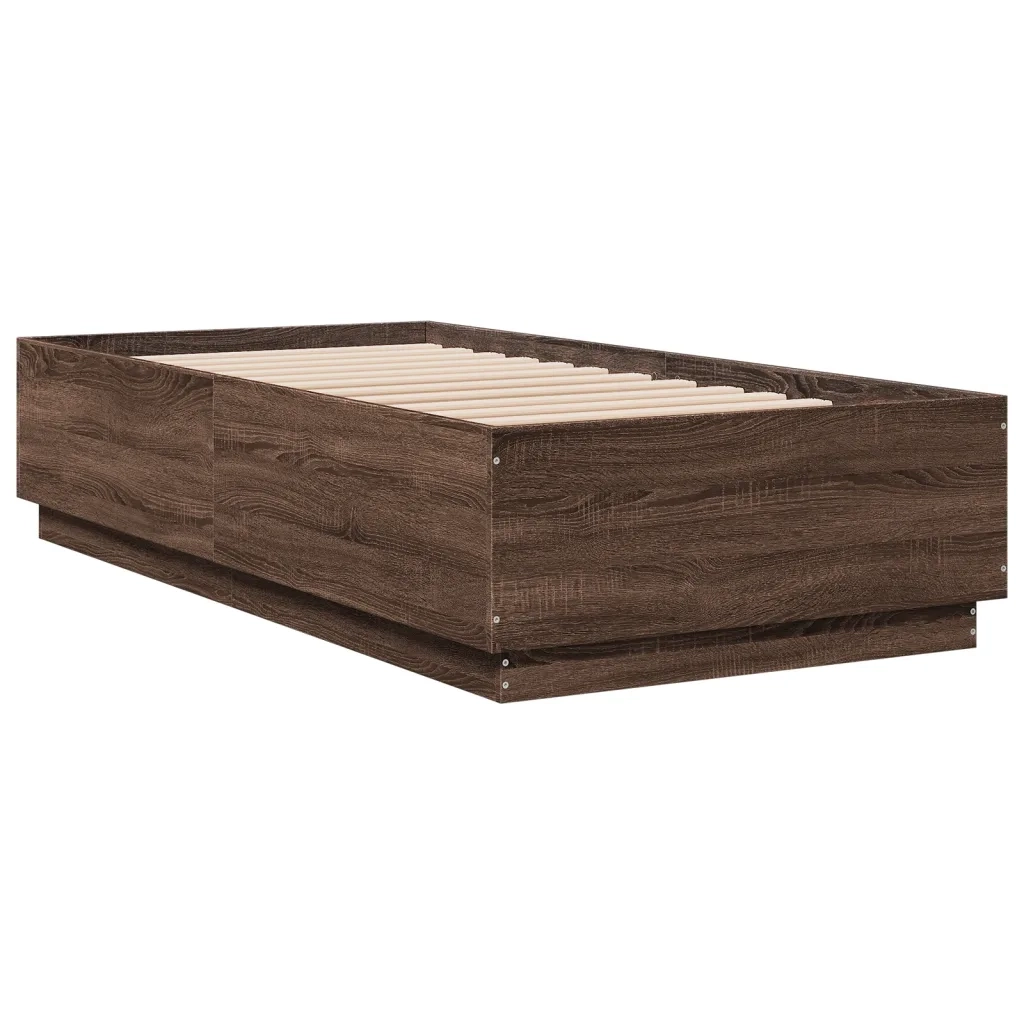 Letto singolo | Letto per adulti | Giroletto Luci LED Rovere Marrone 90x190cm in Legno Multistrato