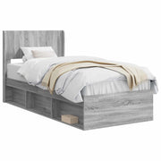 Letto singolo | Letto per adulti | Struttura del letto con stoccaggio e testata Sonoma grigio