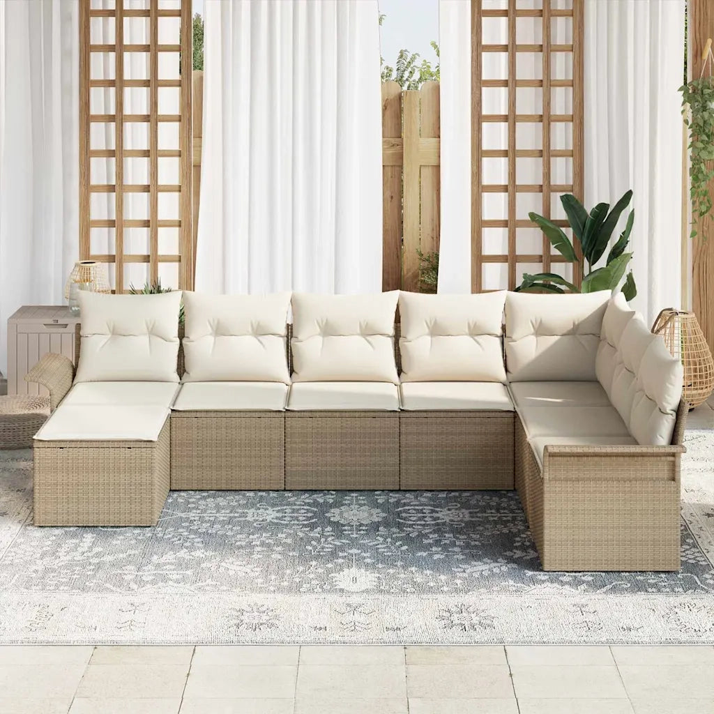 Set Divano da Giardino con cuscino 8 pcs Beige Poly Rattan