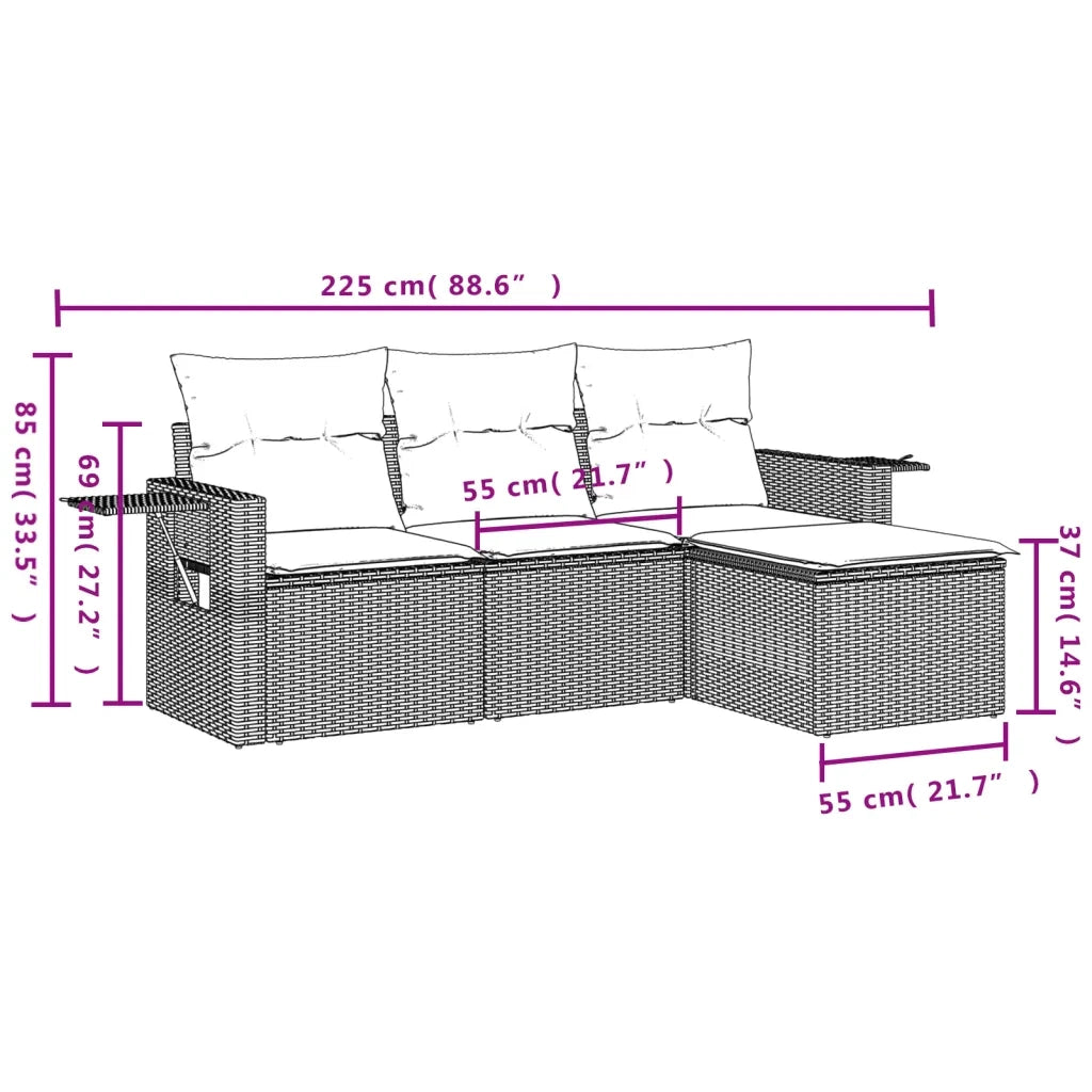 Set Divani da Giardino 4 pz con Cuscini Nero in Polyrattan 3220065