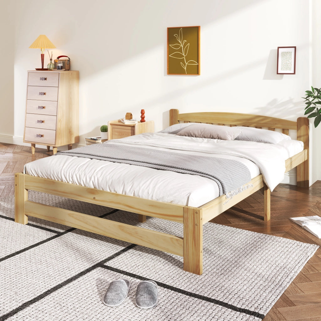 Letto futon in legno massello, letto matrimoniale, letto in legno massello naturale con testiera e rete a doghe, letto per ragazzi, letto per adulti,