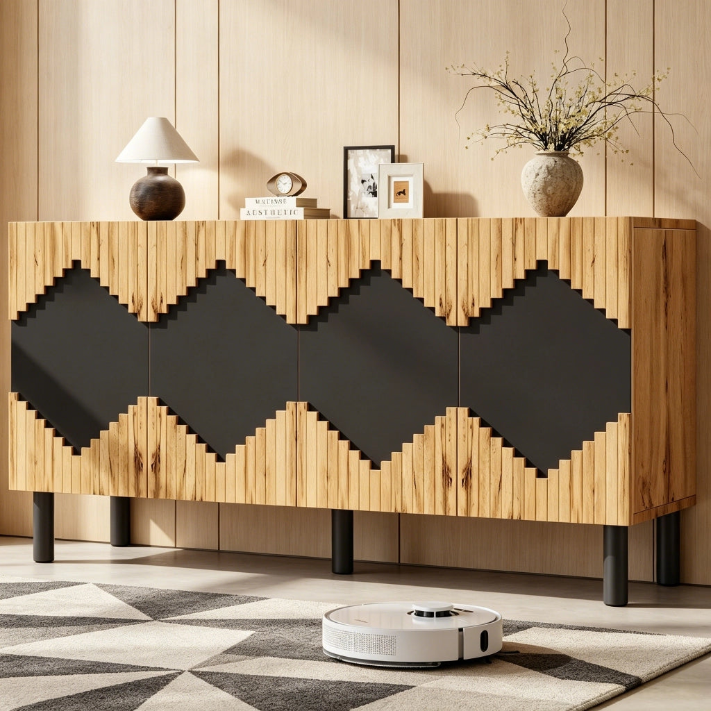 SIDEBOARD 140x40x70 cm MDF e Truciolare Naturale e Nero