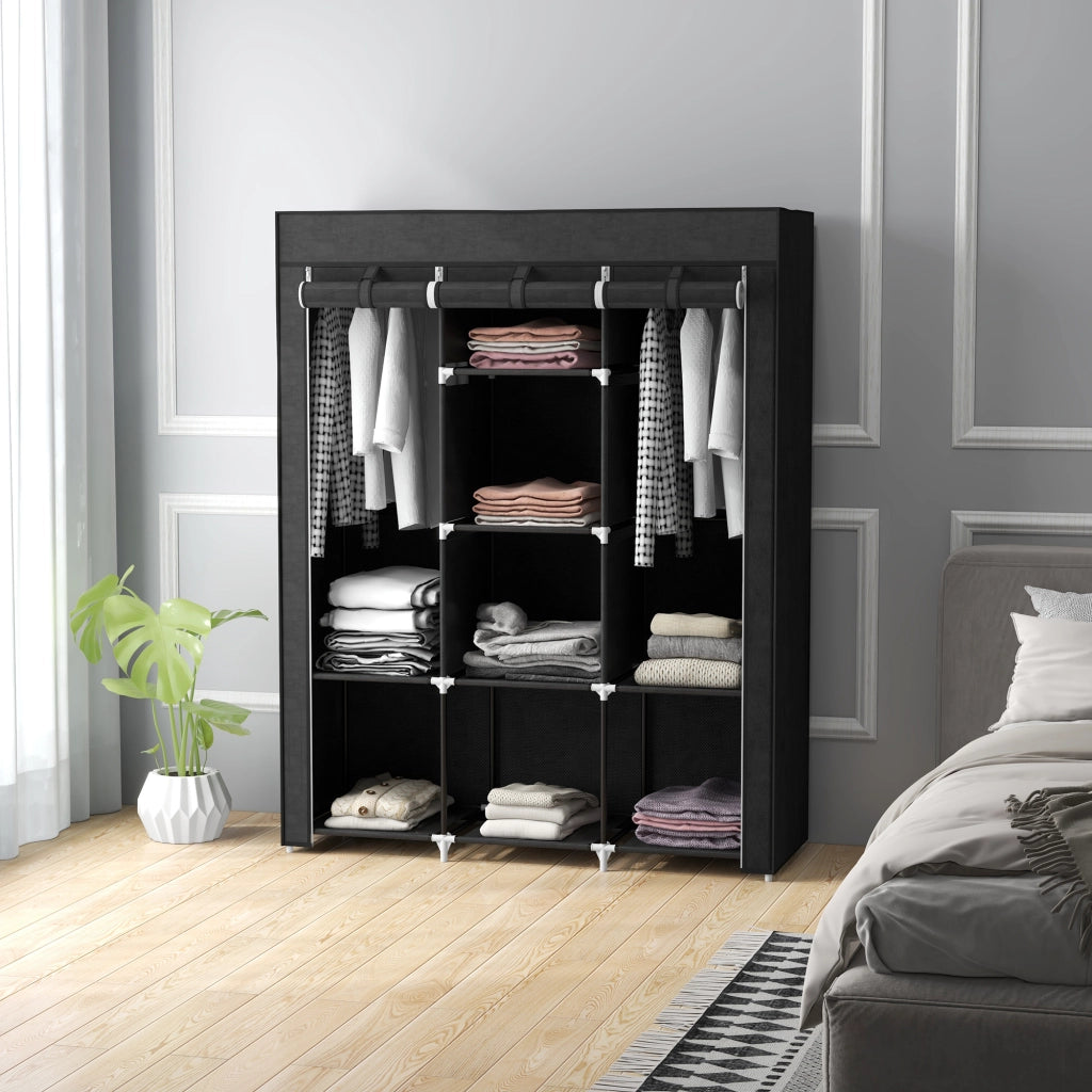 Guardaroba in Tessuto Armadio Salvaspazio 8 Ripiani 125x43x162.5cm Nero