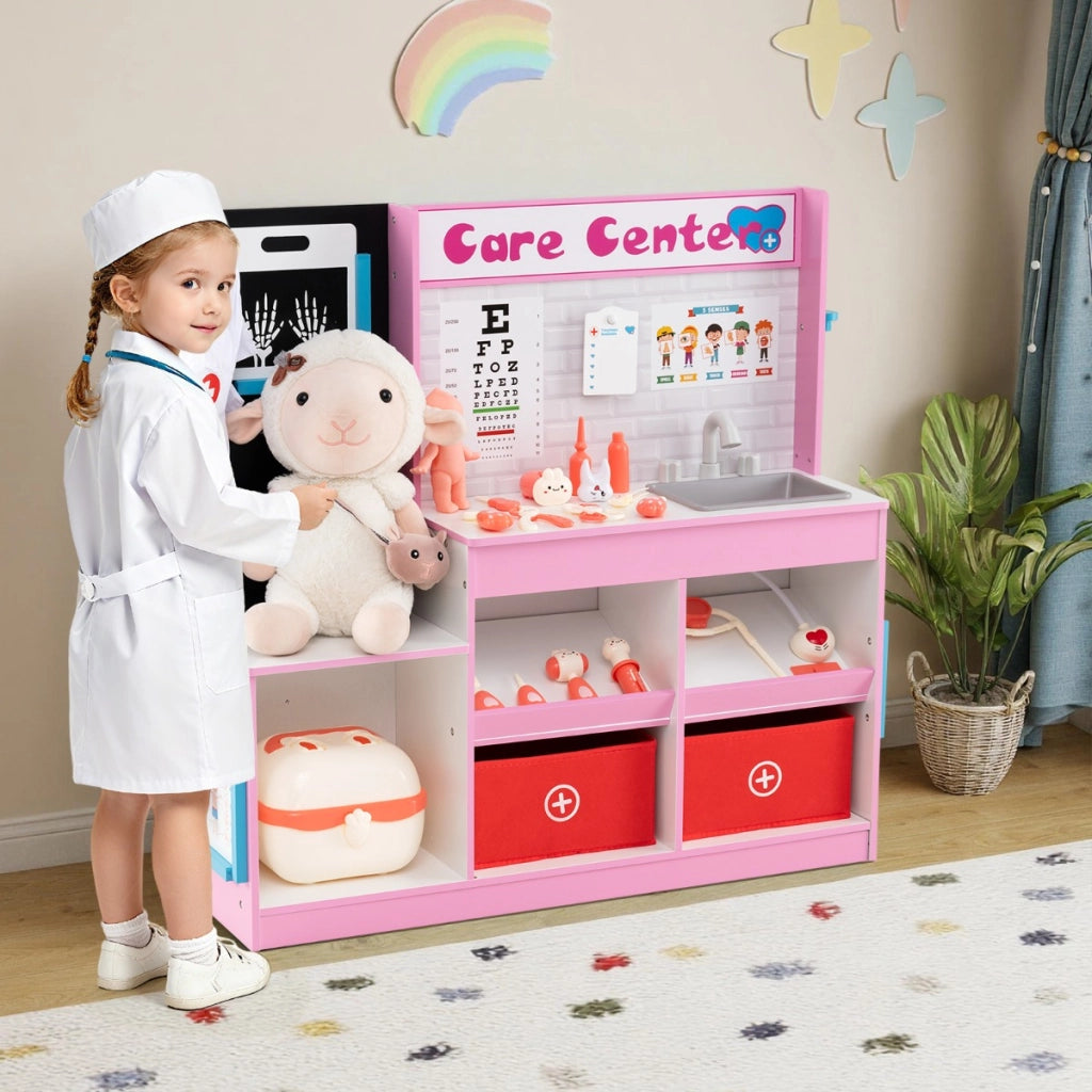 Ufficio del dottore giocattolo medico in legno per bambini, Ufficio del dottore radiografie monitor ecg Rosa