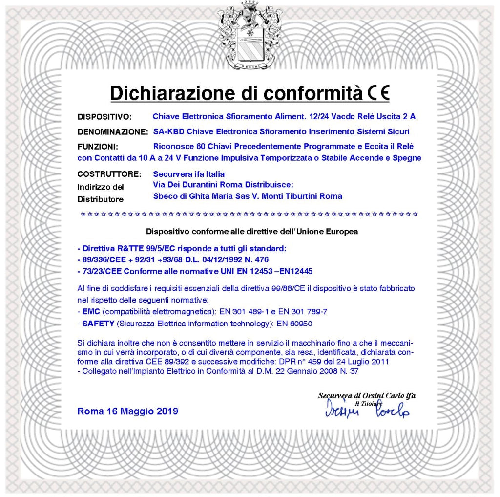 Chiave Elettronica Compatibile Amica Elisa Combivox Codici Sicurezza Personali 64 Bit C408 KeyBit Prossimità Attiva Codice Univoco Denver su 3 Miliardi di Combinazioni Controllo Dei Comandi Eseguiti