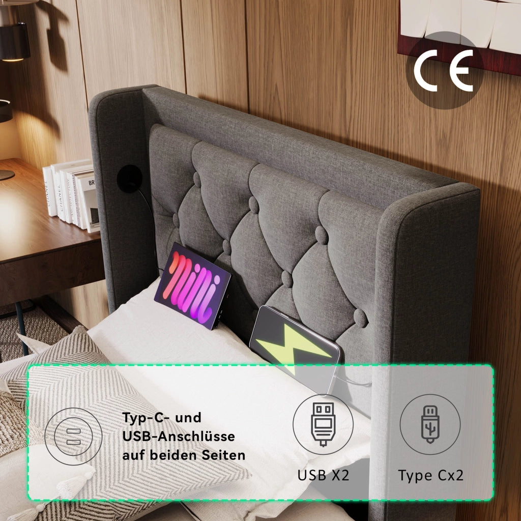 letto imbottito cotone grigio 100 x 210 cm