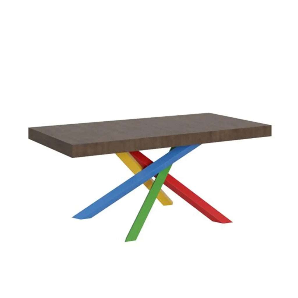 Tavolo allungabile 120/380x90 cm Volantis colore noce gambe multicolore 4/B