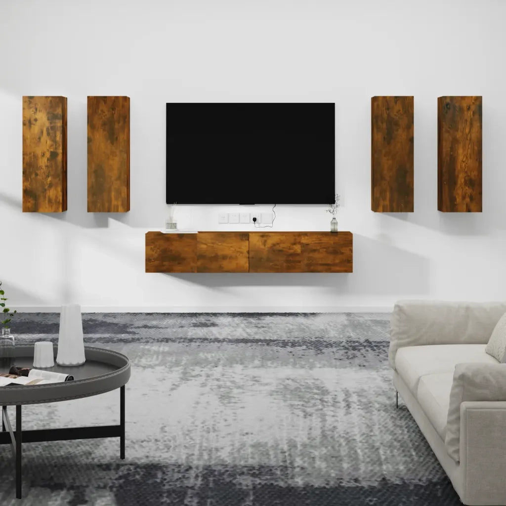 Set di Mobili Porta TV 6 pz-Credenza per TV Rovere Fumo in Legno Multistrato 330743