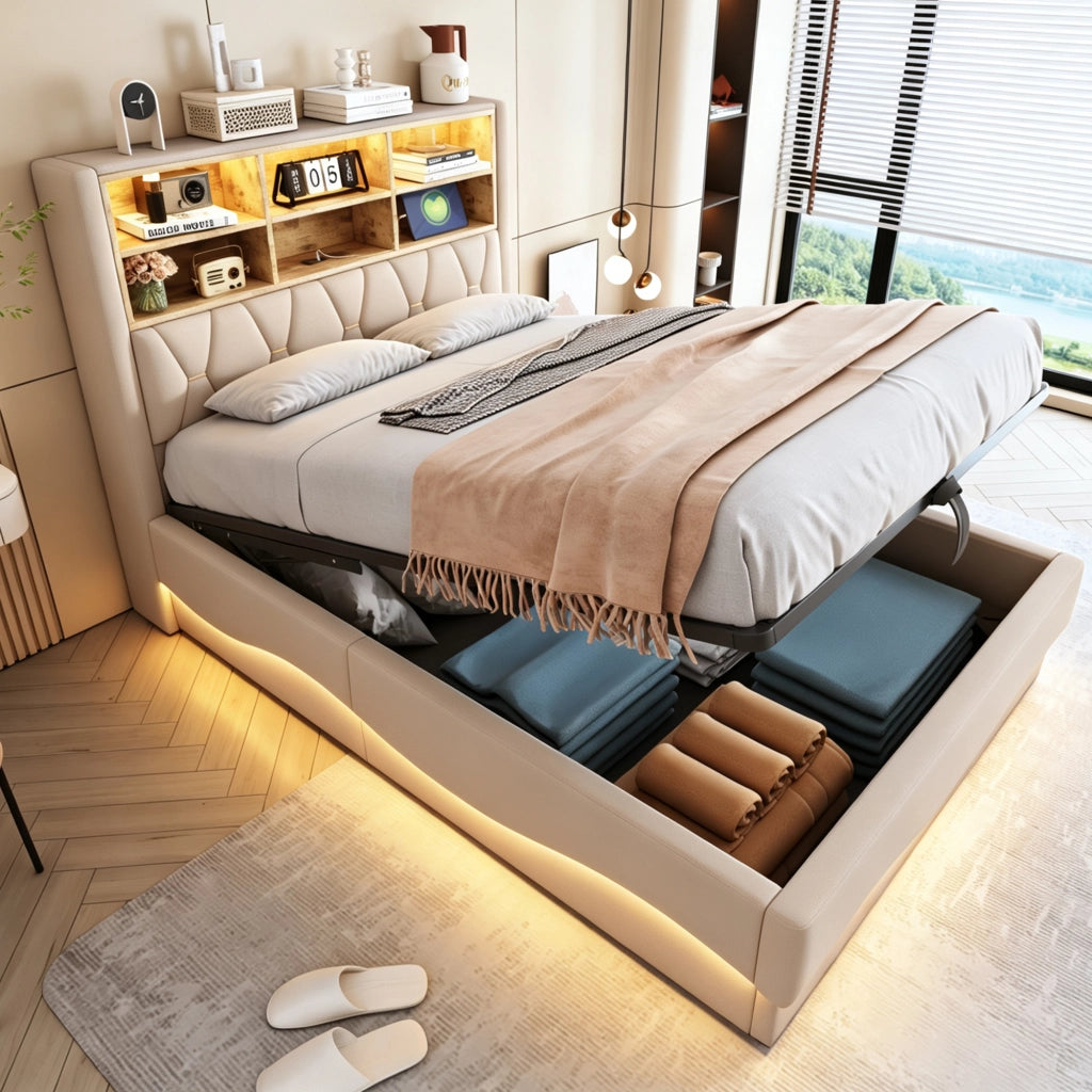 letto imbottito ferro beige 140 x 200 cm