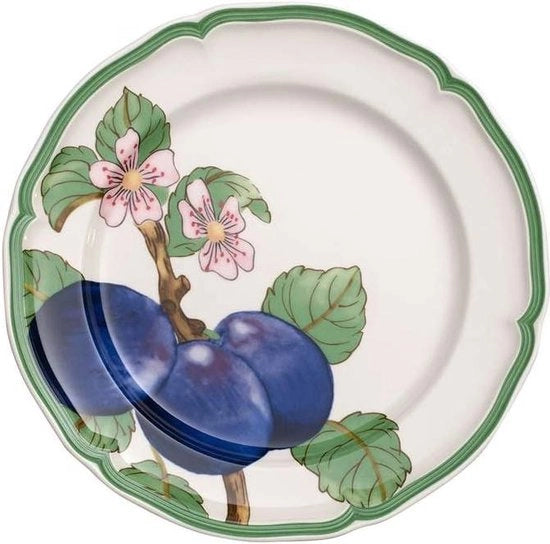 Piatti piatti - Giardino Francese Fruitti Moderni - 26 cm Prugna - Porcella Premium - Bianco/Colorato