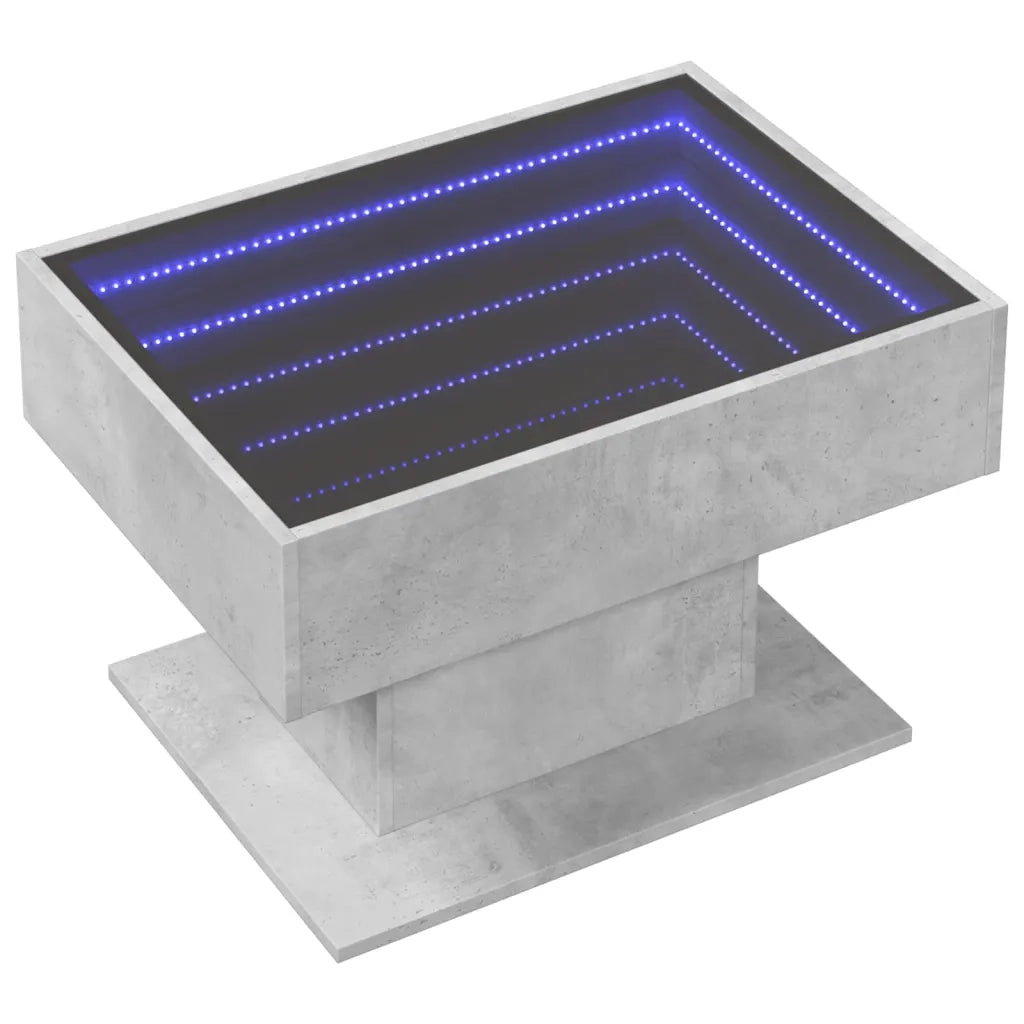 Tavolino Salotto con LED-Tavolino da soggiorno-Tavolo Grigio Cemento 70x50x45 cm Multistrato