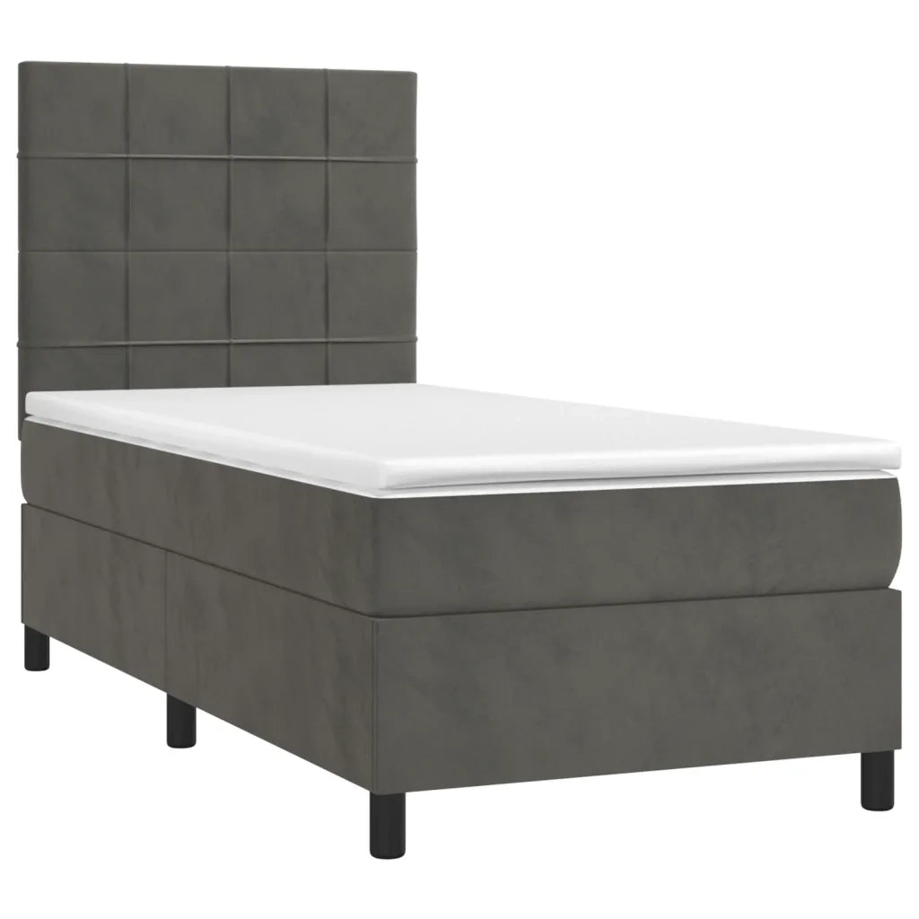 Letto singolo | Letto per adulti | Letto a Molle con Materasso e LED Grigio Scuro 90x200cm Velluto