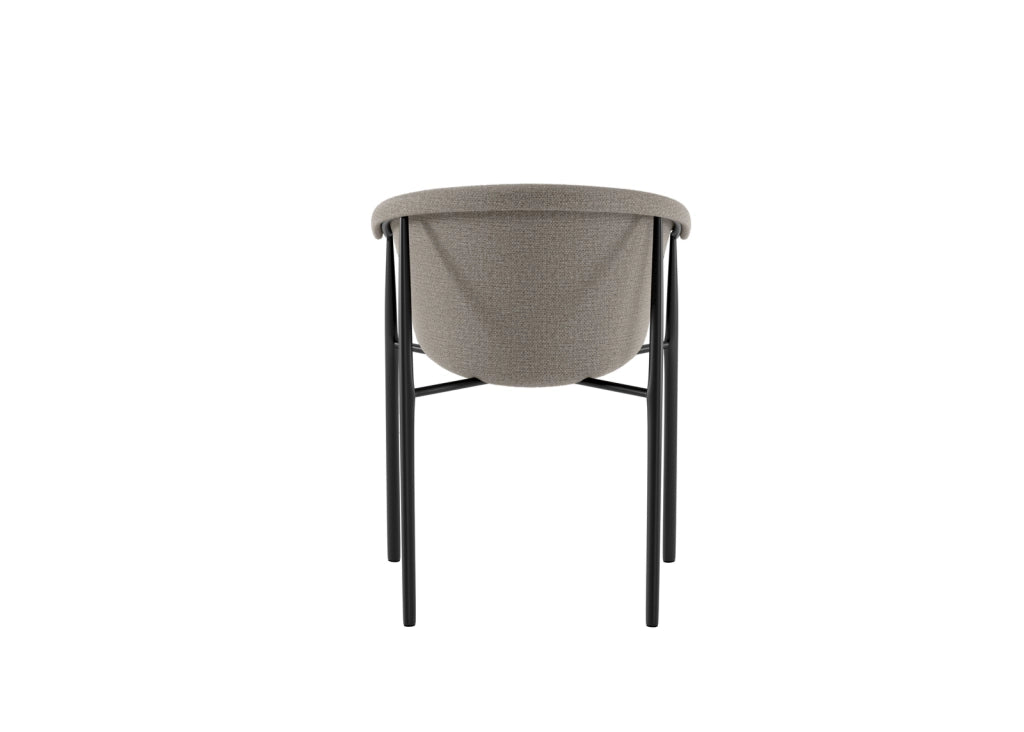 Sedia da pranzo Nari con scocca a guscio imbottita in tessuto Tortora e gambe in metallo Nero dal design moderno - 56x58x79 cm
