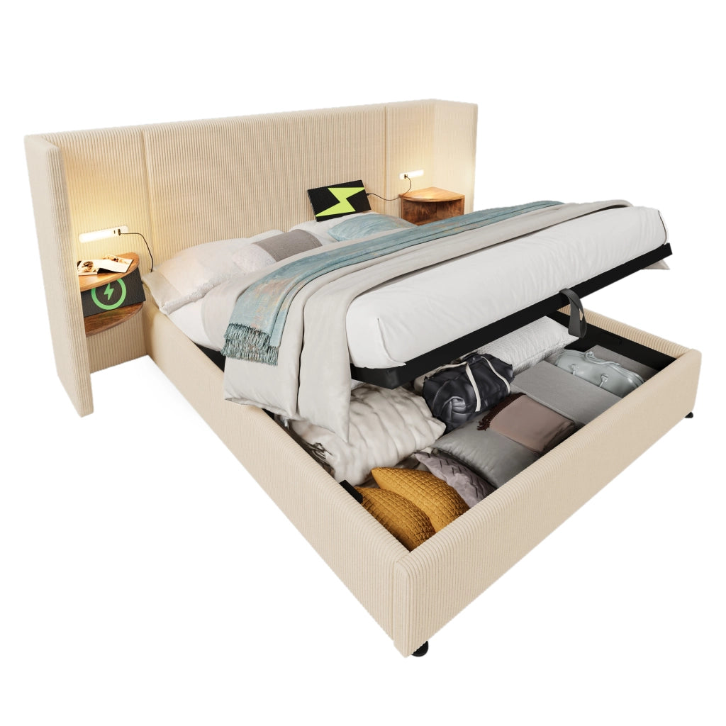 letto imbottito corduroy beige 180x200 cm