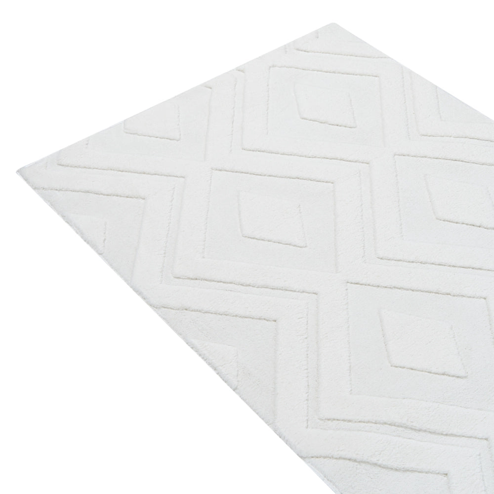 Tappeto da Soggiorno Bianco Sporco Jacquard 80 x 230 cm a Pelo Corto Rettangolare in Poliestere con Retro Antiscivolo Stile Moderno