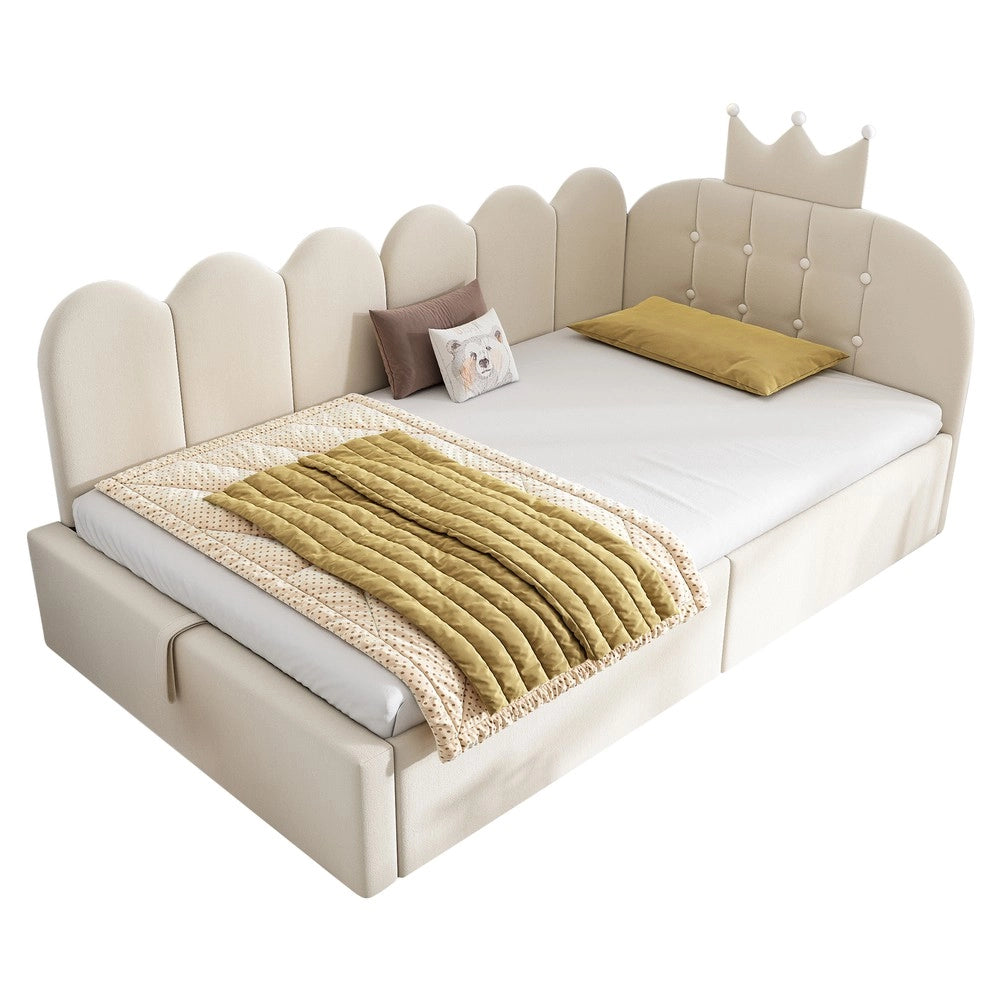 Letto Imbottito Daybed con Contenitore ¨C Xylo ¨C Velluto Beige 90x190