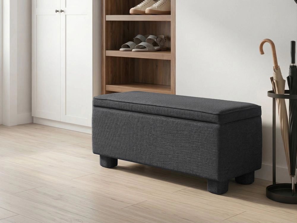 Panca da ingresso con contenitore gambe in legno di pioppo in tessuto facile da pulire nero piano ribaltabile stile moderno
