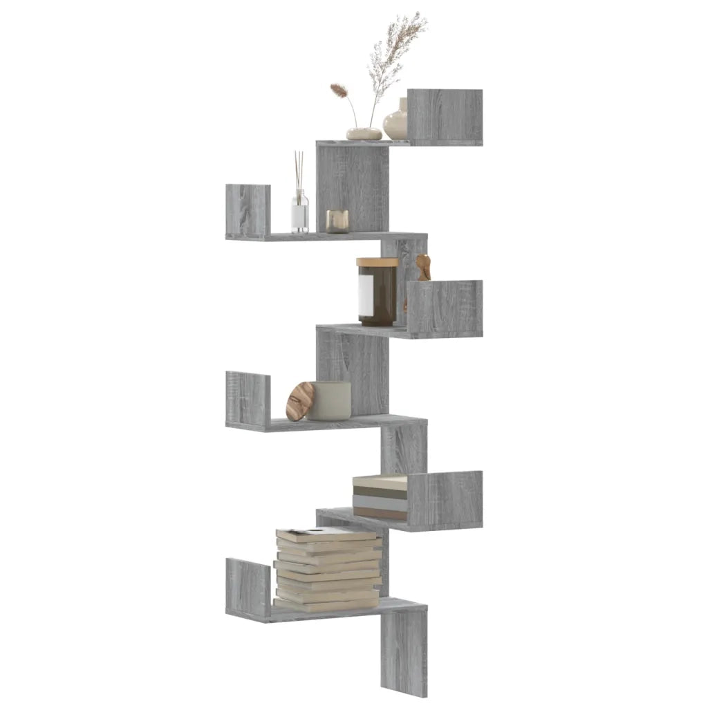 Scaffale Angolare Muro | Mensola a parete Grigio Sonoma 45x45x147 cm Multistrato