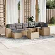 Set Divano da Giardino 8 pz con Cuscini Beige in Polyrattan