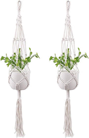 Due corde da macramè per appendi piante - Borsa da appendere per vaso di fiori in cotone per interni esterni - Decorazione per la casa (105cm/41 pollici Bianco)