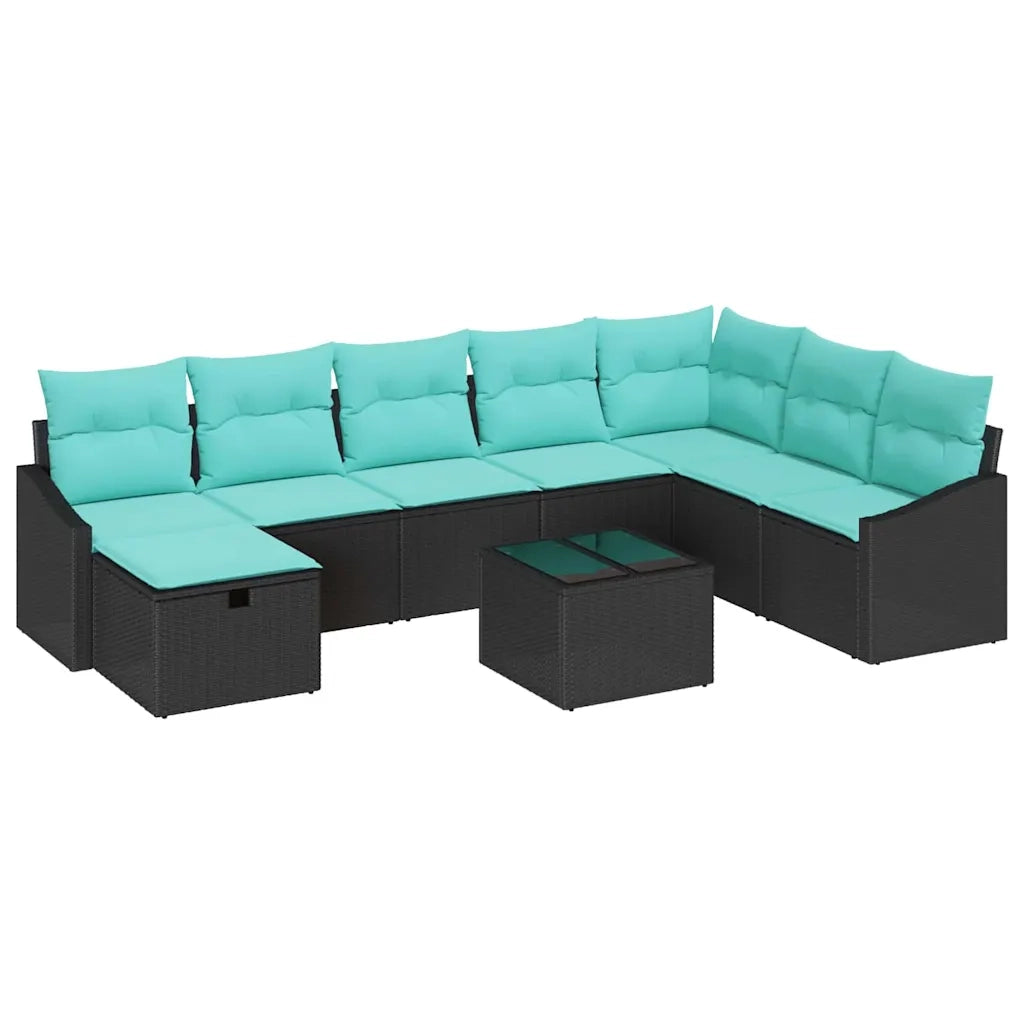 Set Divano da Giardino con cuscino 9 pcs Nero Poly Rattan 3359345