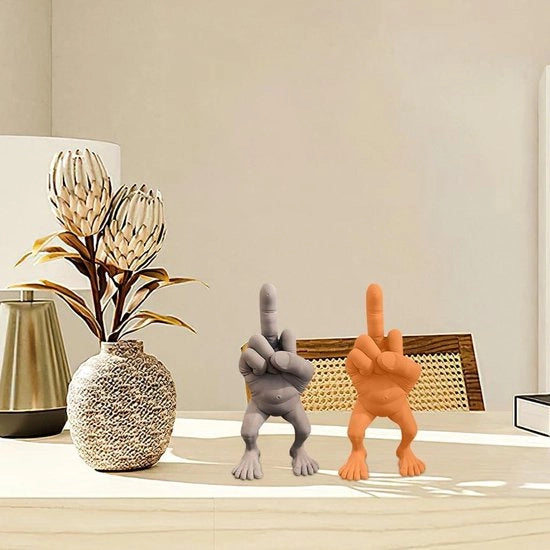 Ornamento umoristico con gambe e dito medio - decorazione creativa per ufficio - scultura 3D - arte moderna per home office - 75 * 6 * 35 cm & 16 * 8 * 6 cm