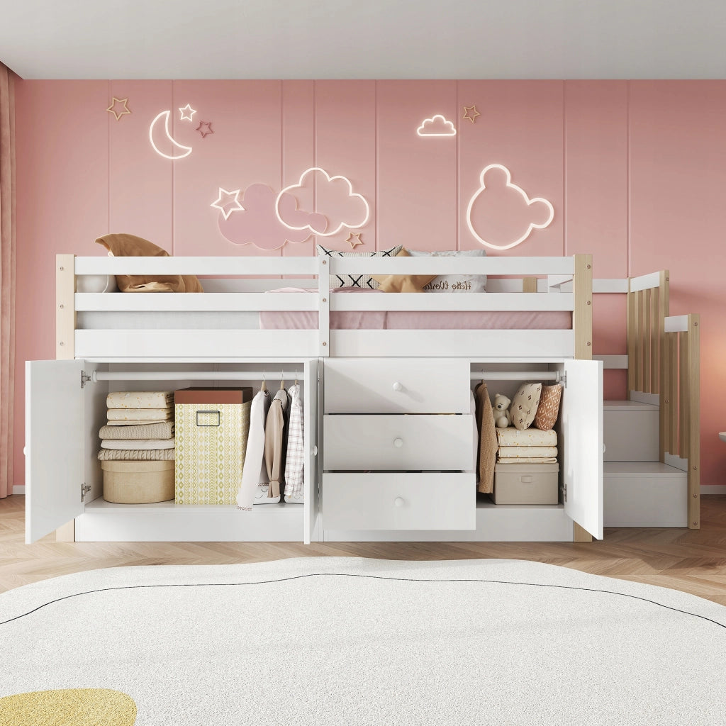 Letto a castello 90x200 - Xylo - Bianco con ripostigli e lenzuolo