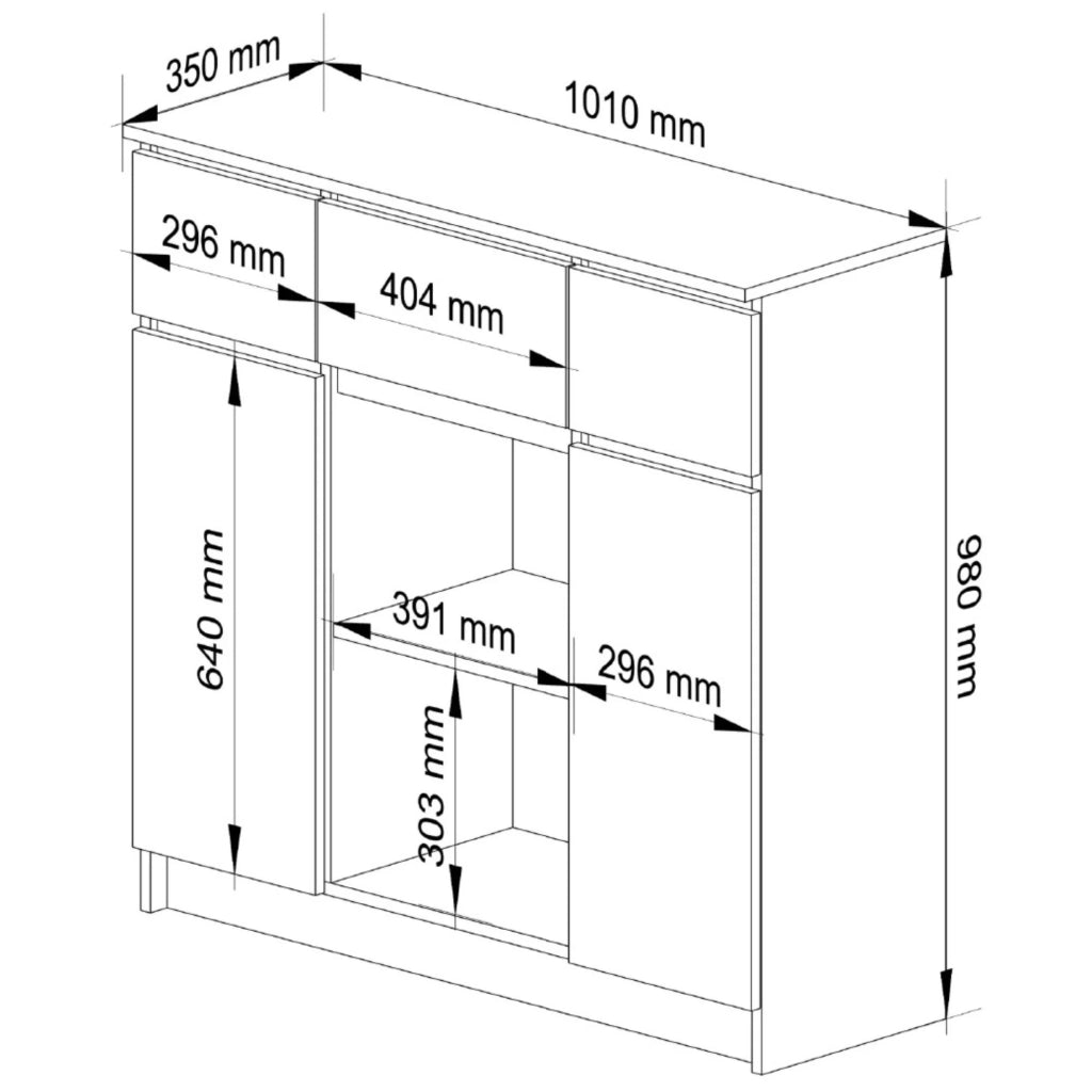 Cassettiera AKORD K100 Quercia Artigiana 101 cm 2 ante 3 cassetti inserto frontale Bianco 101x35x98 cm