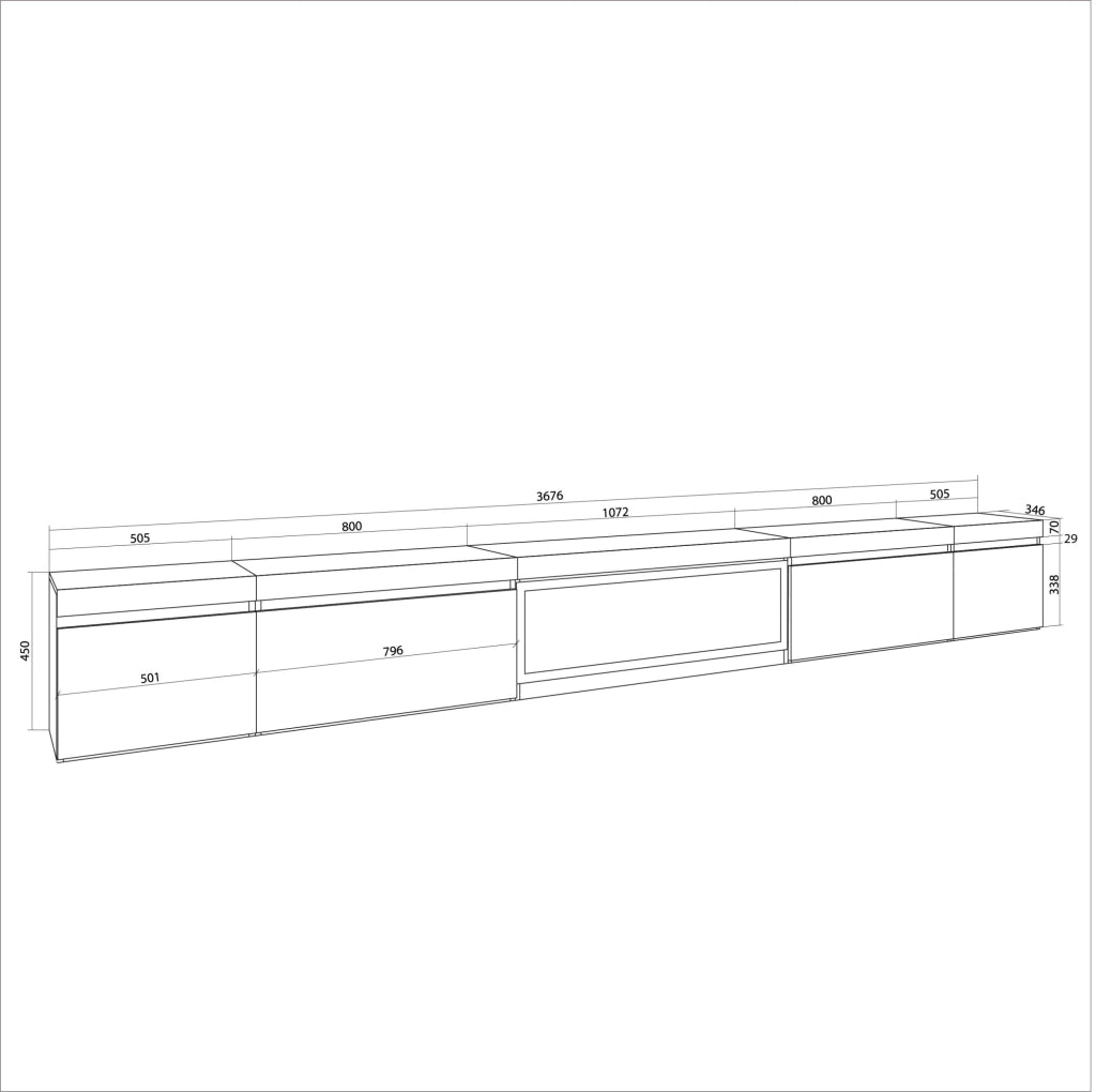 Mobile TV Soggiorno, 368x35x45, Camino elettrico XXL, da appendere, Nero RF3685